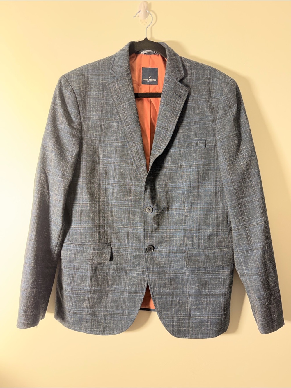 Men's Daniel Hetcher  Gray Blue Plaid Blazer - Classic Tailored Jacket